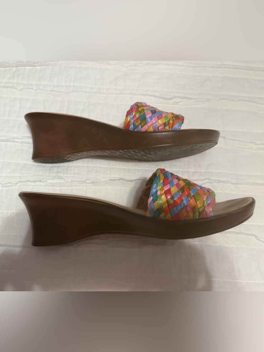 Vintage Italian Shoemakers Woven Multicolor Slide Sandals - Picture 7 of 11